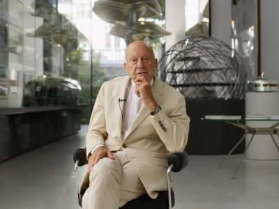 Lord Norman Foster in the rooms of his foundation in Madrid, while being interview about Dieter Rams   Filmstill ©  Norman Foster Foundation